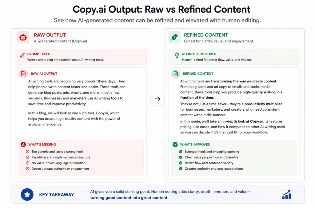 Example showing raw output vs refined content
