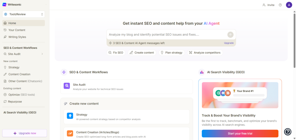 Writesonic Dashboard